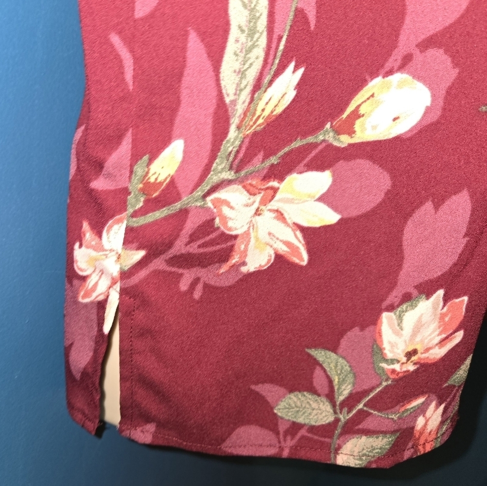 Burgundy Bishop Sleeve Floral Blouse with velvet accents, Size Small - Picture 4 of 14